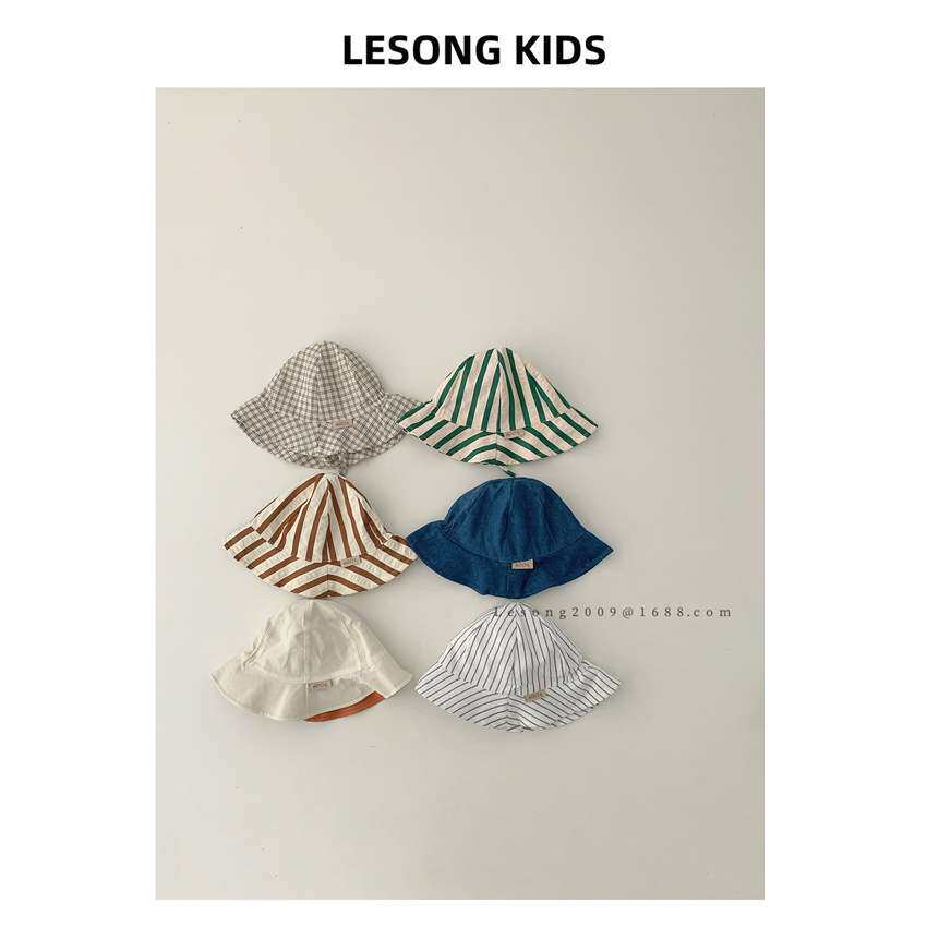 2024春款ins韩国婴儿洋气遮阳防晒系带帽子男女宝宝百搭渔夫帽子