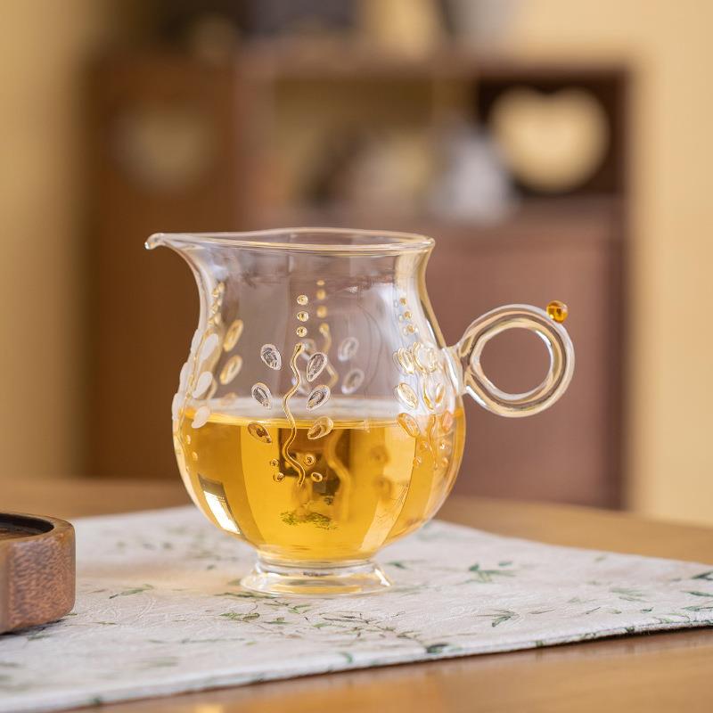 仙女器耐人高硼硅人工堆料手绘立体紫藤花公道杯玻璃耐热公杯茶具