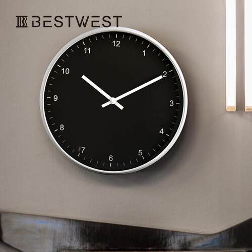 Best west 创意北欧简约客厅卧室金属黑色挂钟时钟表软装饰品壁钟