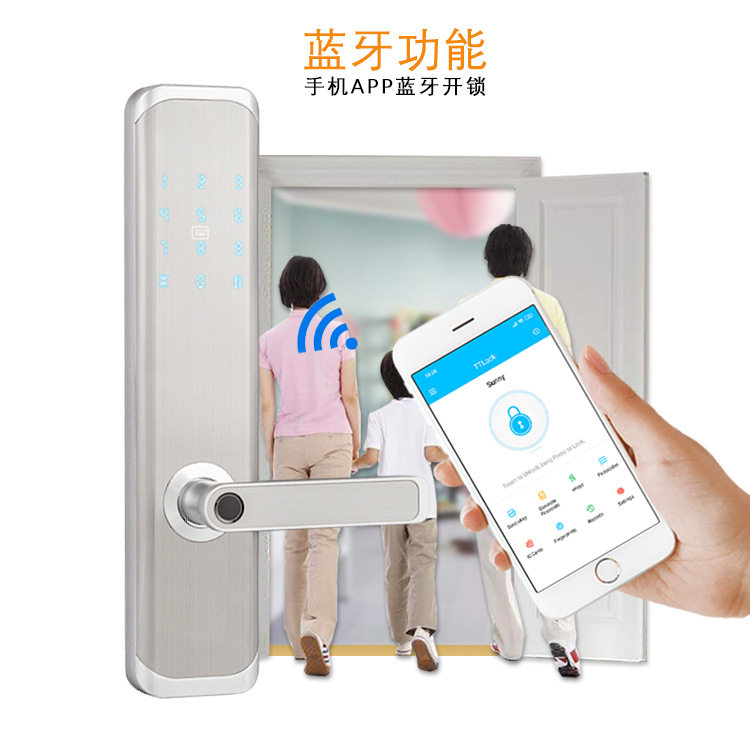 TTLOCK通通指纹锁蓝牙开门把手指纹锁一握模内注塑手机管理门锁