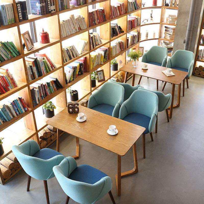 北欧休闲实木餐桌实木休闲咖啡厅桌子奶茶店长方形家用饭桌茶桌