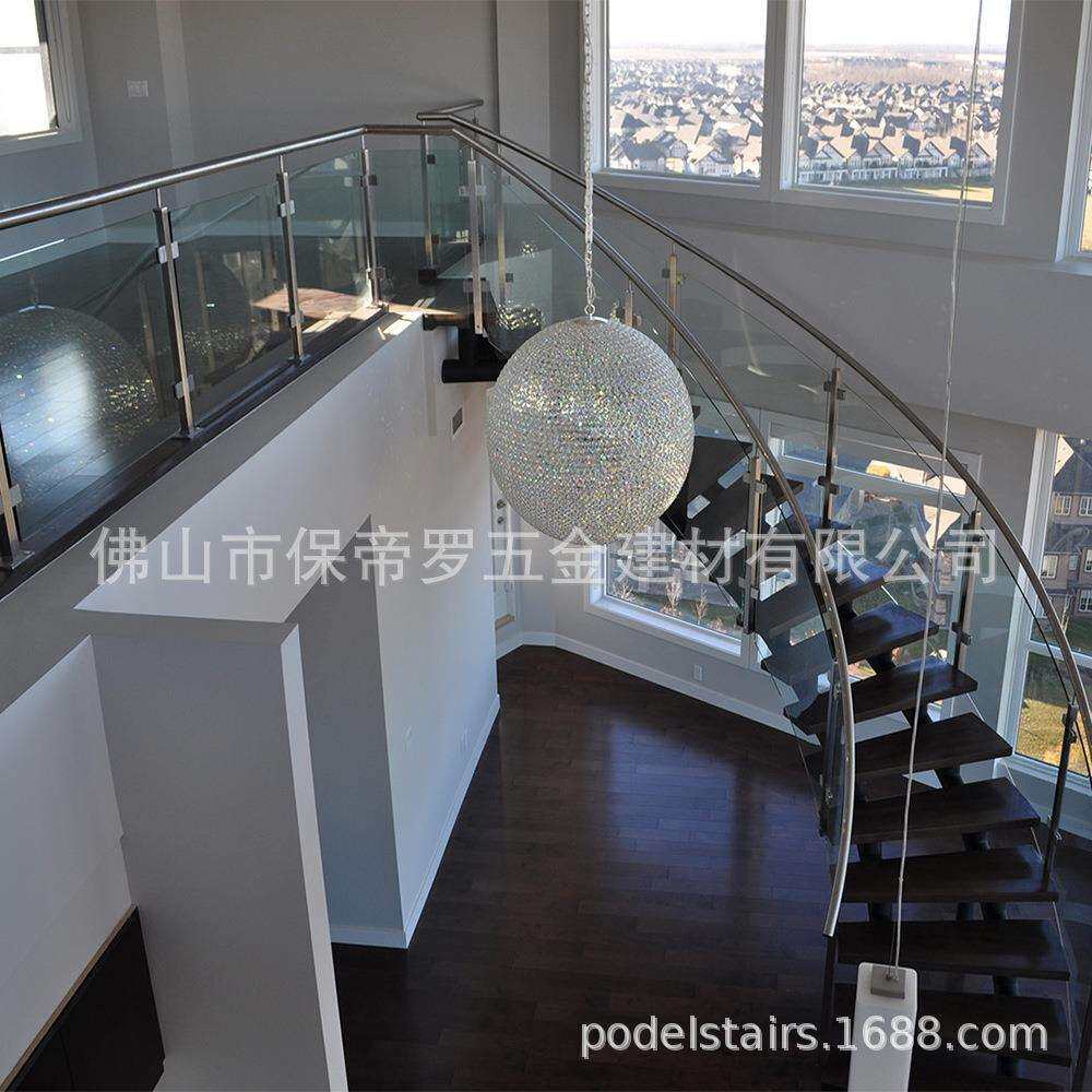 不锈钢槽管扶手玻璃护栏旋转玻璃楼梯弧型家用别墅简约楼梯栏杆