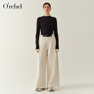 Orchel/欧榭丽2026羊毛混纺半高领显瘦通勤木耳边内搭打底衫女