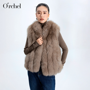 Orchel/欧榭丽时尚狐狸毛马夹女简约百搭背心轻奢小众设计感