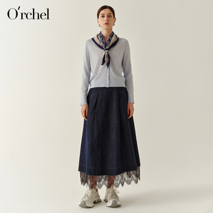 Orchel/欧榭丽2026新款羊毛针织开衫雾霾蓝V领显瘦外搭长袖针织衫