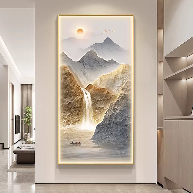 旭日东升玄关装饰画LED带灯墙画入户走廊过道壁画现代轻奢挂画,家居饰品,氛围画/灯画,淘宝优惠券,粉丝福利购,淘宝优惠卷