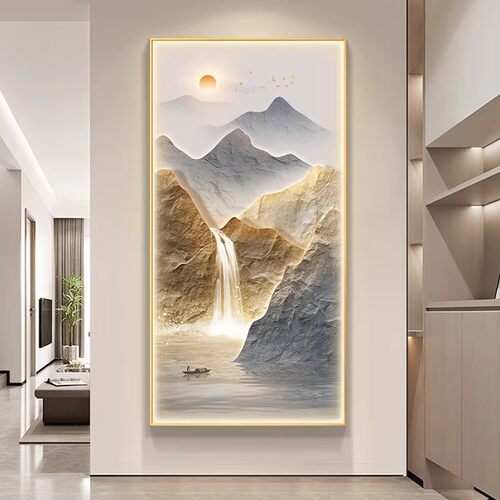 旭日东升玄关装饰画LED带灯墙画入户走廊过道壁画现代轻奢挂画