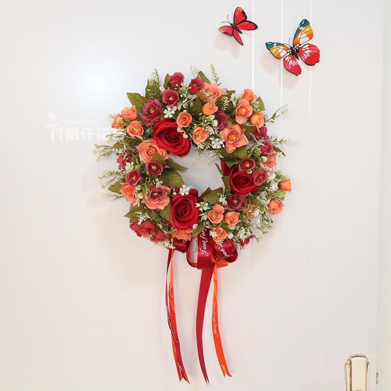 门饰门挂门楣花玫瑰结婚婚房仿真花艺花环装饰布置新年换新装扮