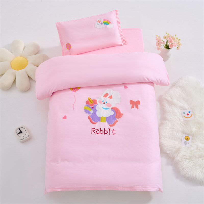 幼儿园被子三件套纯棉A类夏季宝宝午睡蓝色被套垫芯纯色四季通用