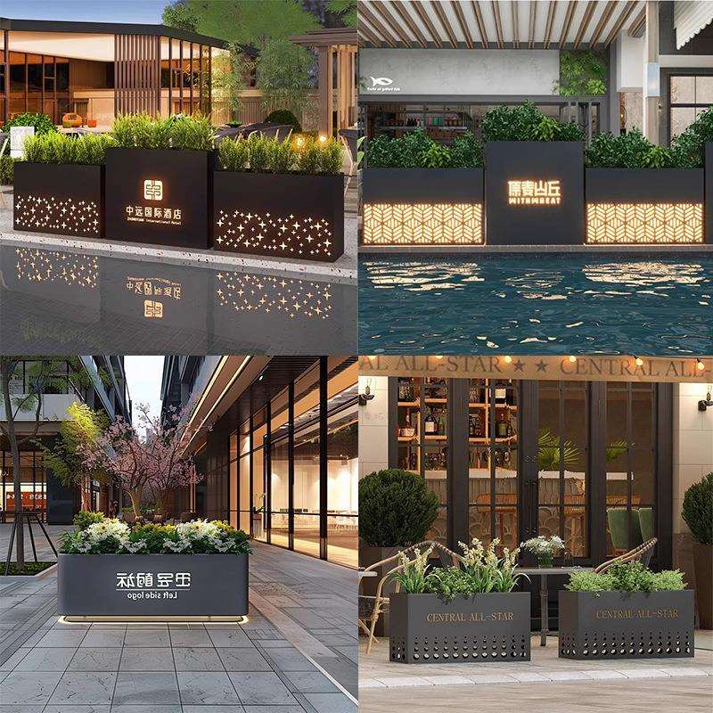 户外不锈钢发光花箱组合广场售楼部种植箱商业街餐厅围栏铁艺花坛