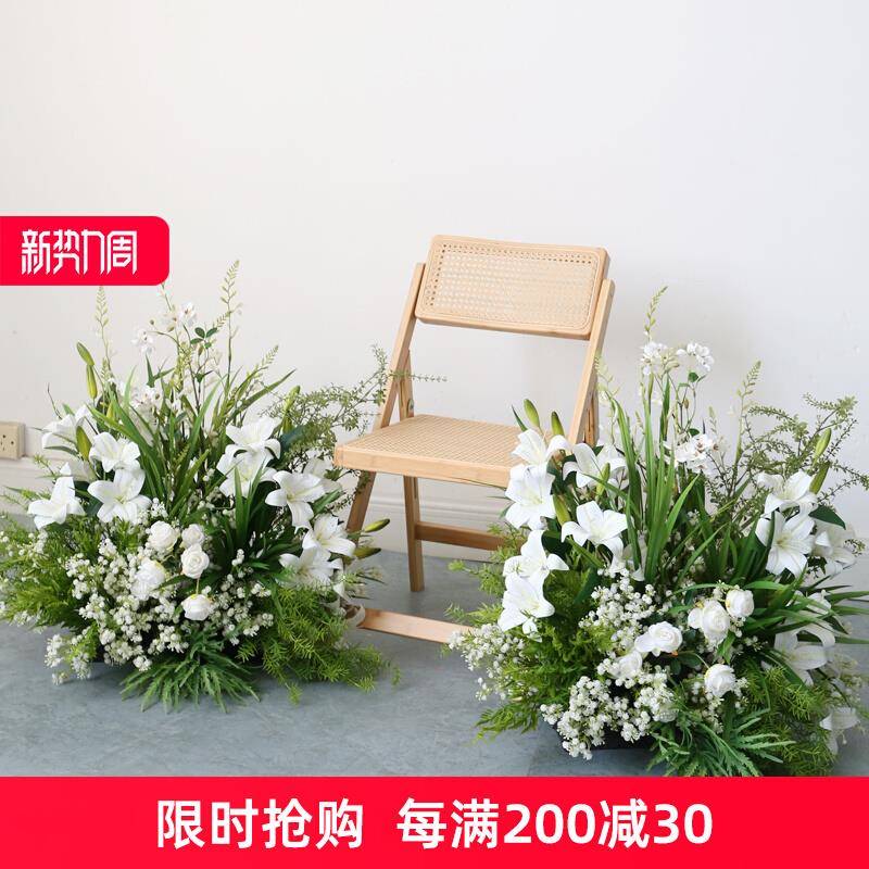 清新白绿花艺造景拍照花卉摆件仿真百合花艺绿植花堆造景摄影假花
