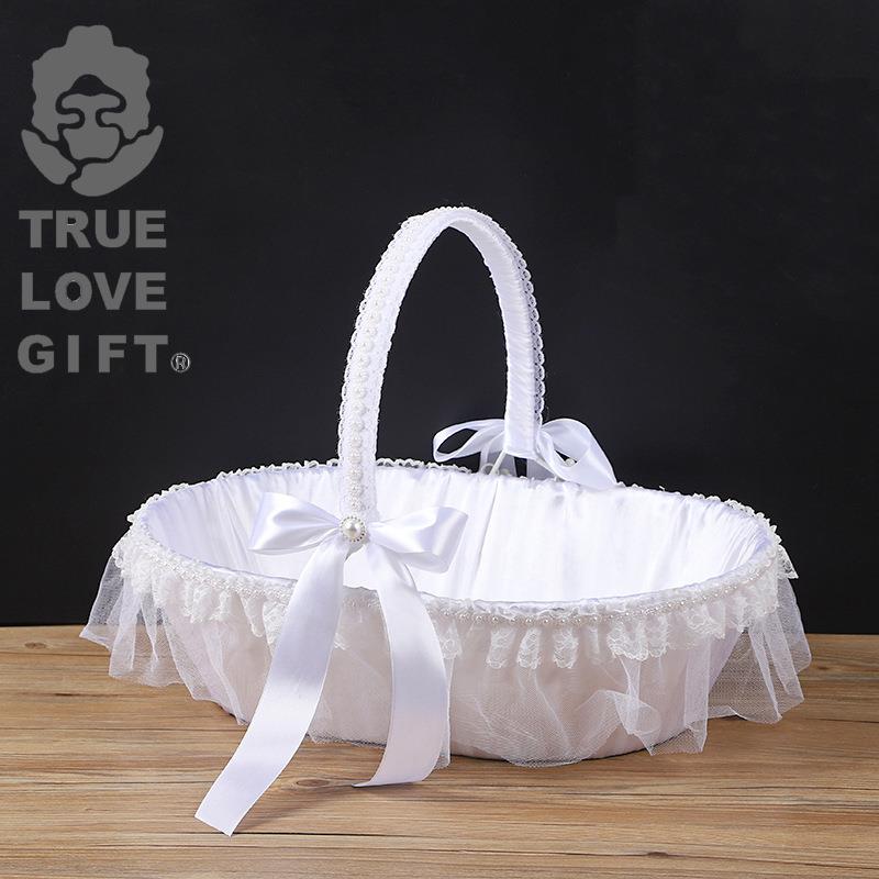 西式婚礼婚庆用品蛋形纸绳蕾丝花边缎带装饰白色花篮出口中东法国