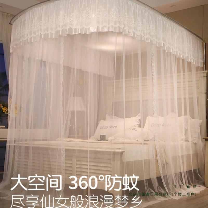u型伸缩落地蚊帐家用2025新款卧室导轨道支架加粗免安装纹账