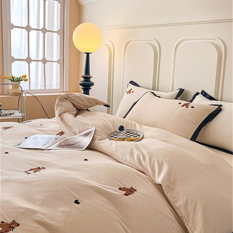 【花脸猫】永远少女心!四季柔软舒适水洗磨毛亲肤刺绣四件套床品,床上用品,床品套件/四件套/多件套,淘宝优惠券,粉丝福利购,淘宝优惠卷