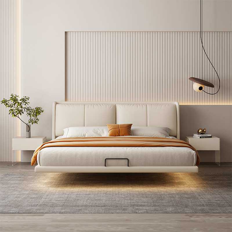 意式轻奢网红ins风钢架悬浮床 2022新款现代简约奶油皮艺主卧