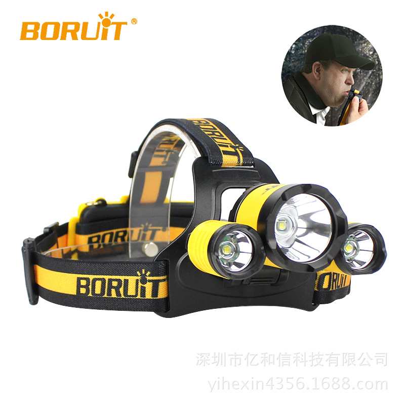 BORUiT新款头灯Headlamp 3LED大功率强光远射 USB充电头灯厂家