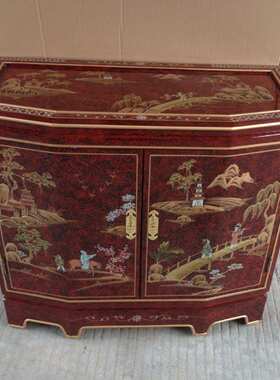 至高美红色两门柜玄关柜彩绘家具手绘山水进门玄关柜门厅装饰柜子