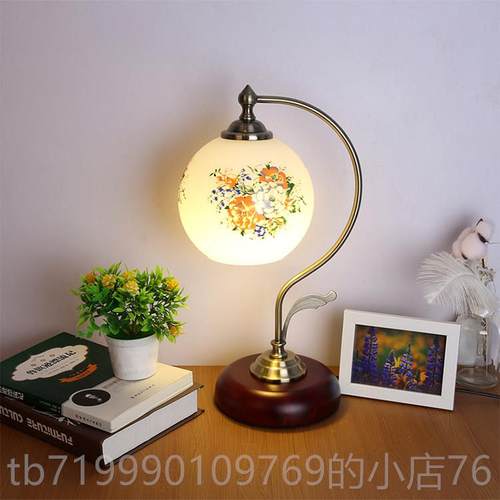 高档复古实灯木中式台欧式房简约客厅书卧室床头灯美式漫浪古典调