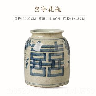 高档镇纯手工陶瓷中景式创意水培花德青器 花瓷手绘小插花瓶客厅