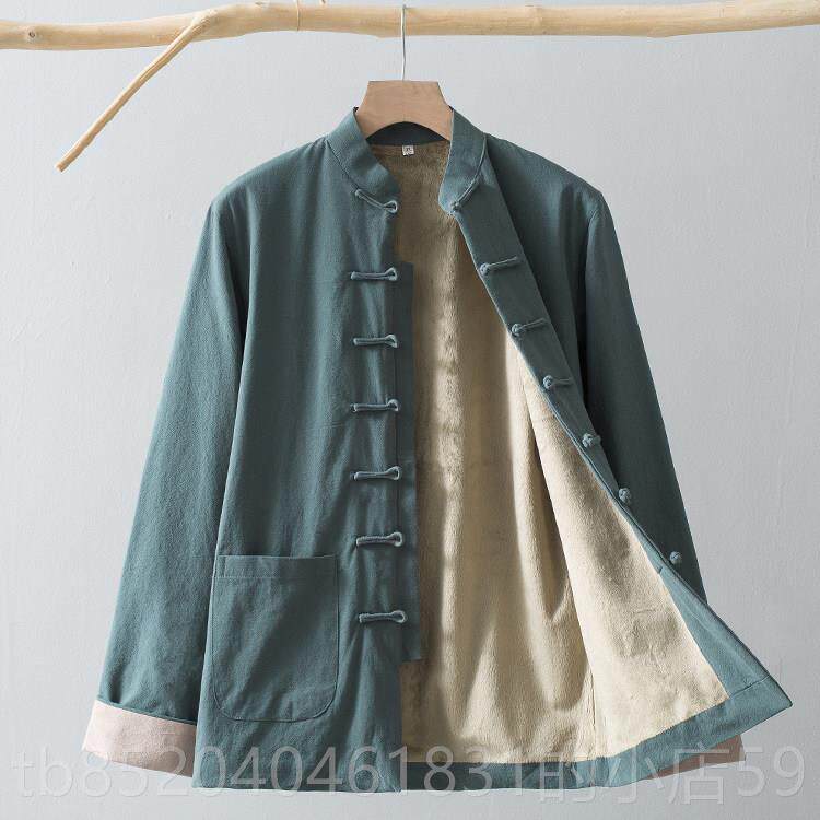 高档秋冬季唐装男纯棉绒加长袖外套国风装中式中服中老年薄款棉衣