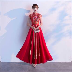正品新娘结婚敬酒国服夏季新款中风伴式禾娘秀服中覆古长版古筝演