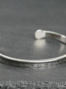 正品钝精工 NW美国摩根银牛银币窄款手镯绿松银石菊花钉纯925男女