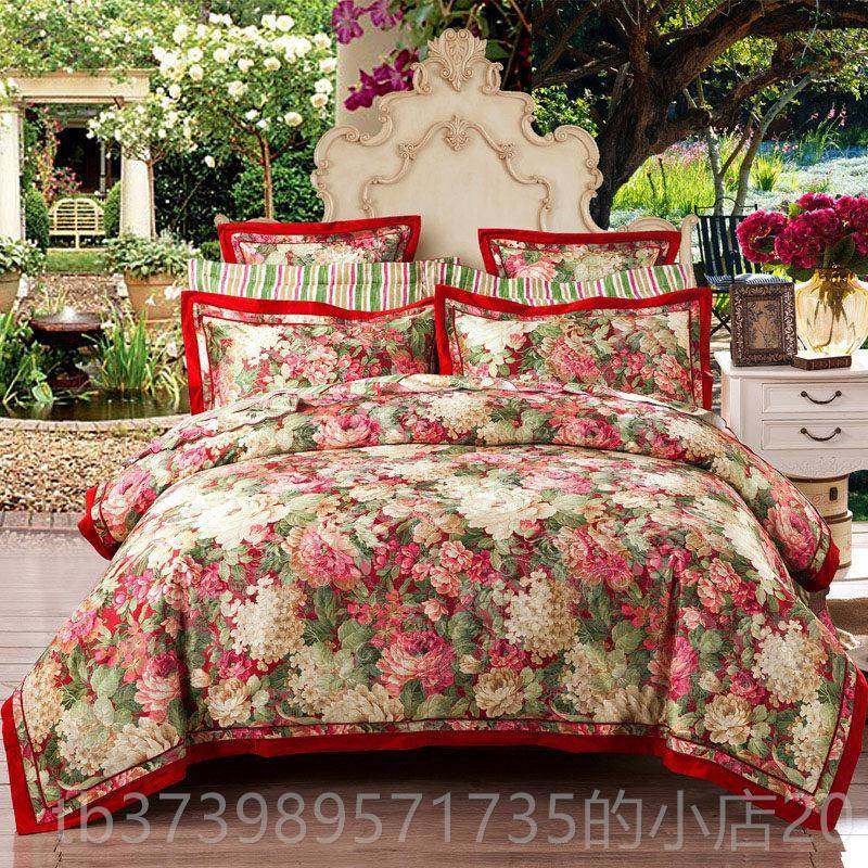 正品欧美式贡缎提花纯棉四件套全棉结婚床上用品4被件庆套人双床