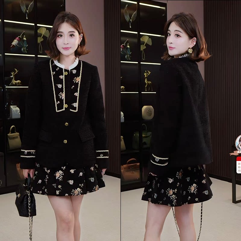 【辰大嗓严选】【松露】法式小香风丝绒短款加绒套装秋冬JY25D09