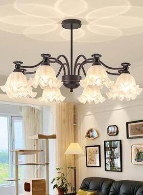美式复古风吊灯中古田园铃兰花朵客厅灯黑色主卧室灯餐厅氛围灯具