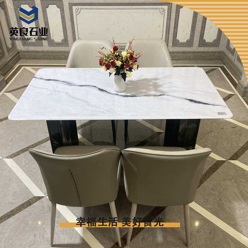 意式极简小户型大户型长方形客厅UV飞龙在天大理石餐桌全饭桌大板