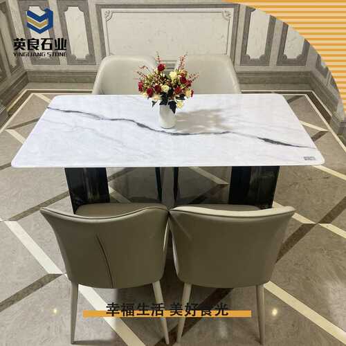 意式极简小户型大户型长方形客厅UV飞龙在天大理石餐桌全饭桌大板
