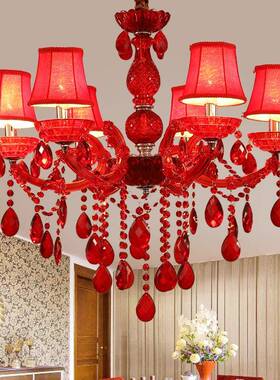 欧式吊灯客厅灯喜庆婚宴红色水晶灯卧室餐厅婚房酒店网咖装饰蜡烛