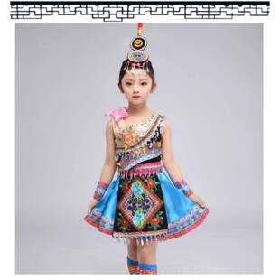高档新畲族少数民族服月民装儿童苗族演出服云南女童族舞蹈表款演
