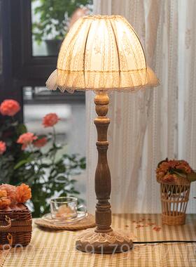 高档欧式温馨浪漫ns风轻奢实木美式乡村覆灯古台灯室床卧头主卧i