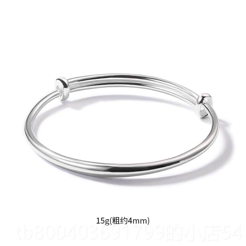 高档听 银手镯999纯银式款时女尚约光面实心圆条推拉足简银镯雷子