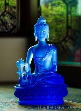 高档用药师随琉璃光如来树脂彷琉璃药师佛家佛堂供奉身m小佛像19c