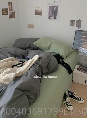 高档vntage复古~ns风i水洗棉撞文艺混搭床i品四件套宿舍三件色套
