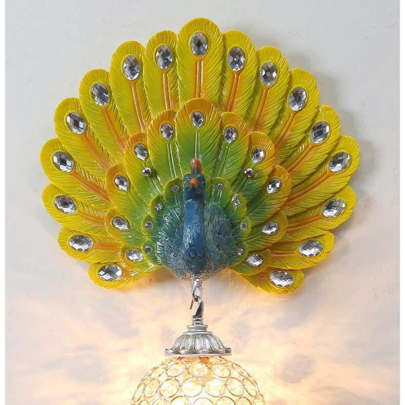 欧式复古创意水晶孔雀造型壁灯客厅背景墙床头楼梯过道卧室床头灯