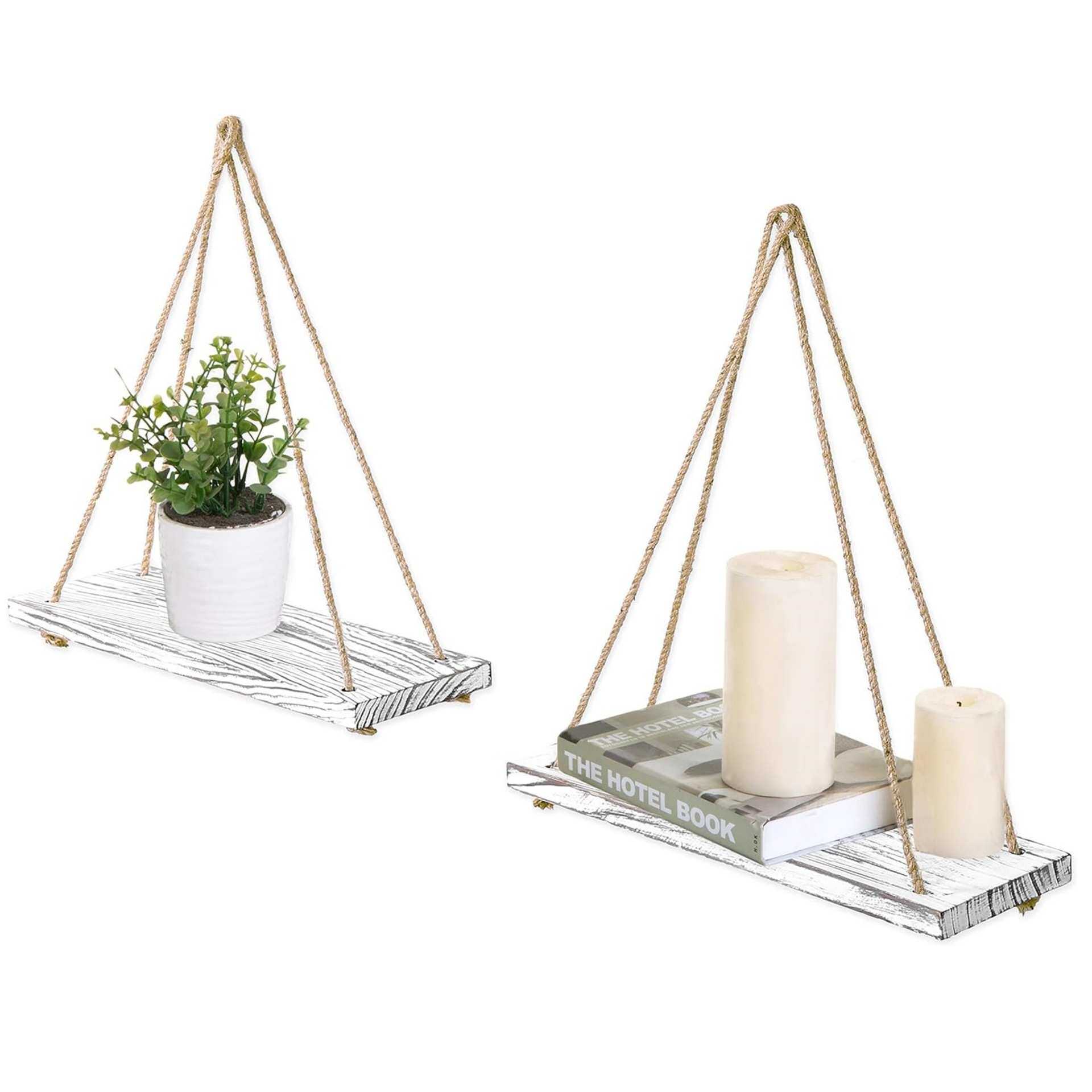 一套木质吊绳置物架客厅装饰花盆栽摆件壁饰悬挂一字搁板墙壁挂架