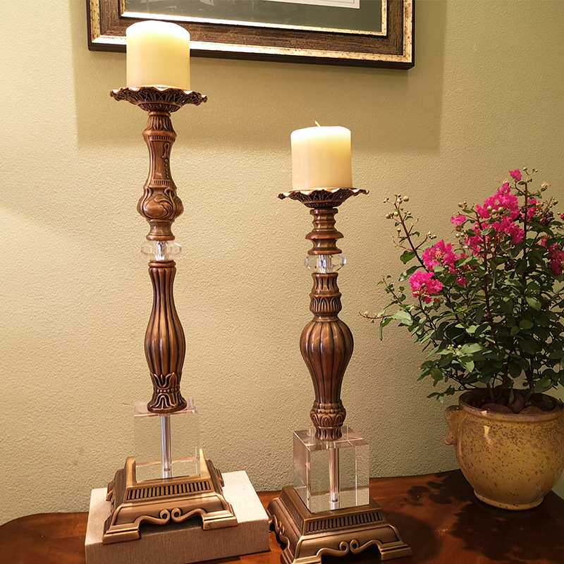 美式复古金属水晶蜡烛台欧式别墅样板间客厅玄关烛光晚餐餐桌摆件