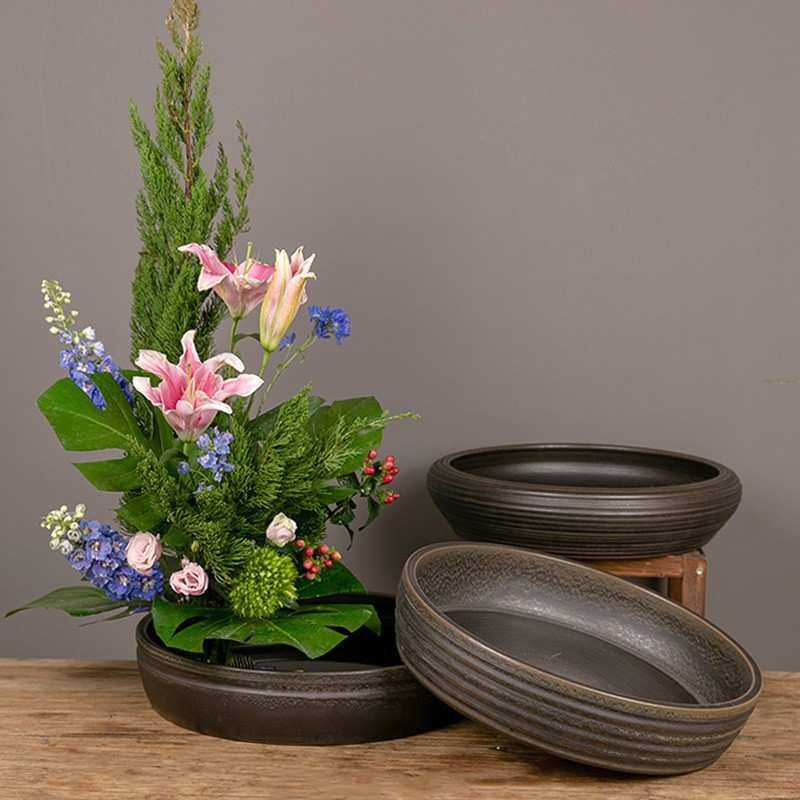花盆陶瓷中式室内插花花器中华花艺盘花花器剑山插花工具简约艺术