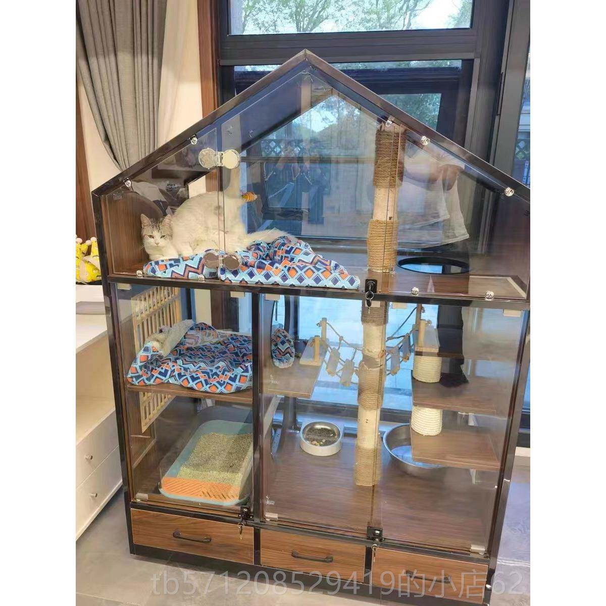 新款定制全景猫别墅实大木家用猫超自由空间室内猫咪豪屋华笼柜猫图片