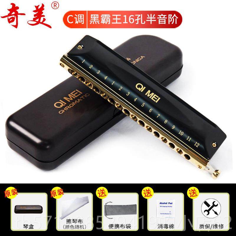 新款奇半美音口阶琴12孔48音 16孔64音黑霸王 口琴QM1奏2A演表演