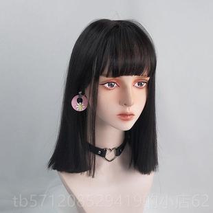 新款黑色刀锁骨发假发女中长发网漫画刘海长红直发自然整一顶切全