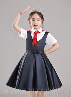 新款蓝色毕业主公裙女生高端童表主演服装持人儿合唱诗歌朗诵表演