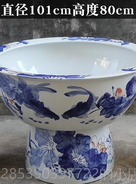 新款景德镇陶庭瓷鱼缸缸落地荷花缸碗莲号缸特大乌龟睡莲大水缸院