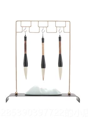 新款简约新中式禅代意书房摆件 室办公样现板房间毛笔架笔挂软装