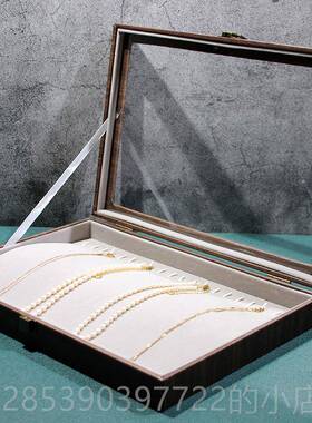 新款复古量色木纹皮盒革首饰收纳项链戒指耳钉手饰展示盒子大品容