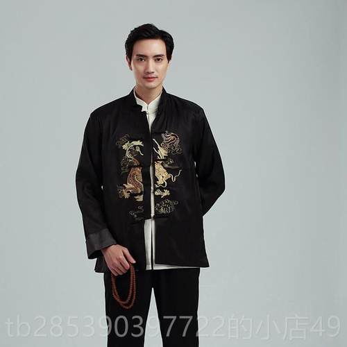 新款秋男士长袖装上唐衣绣花双龙带表服装演春中式上衣婚礼主礼服