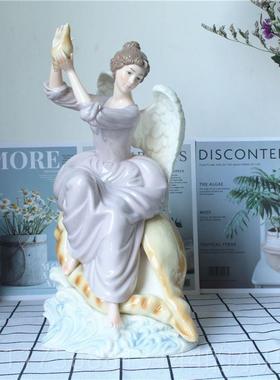 正品外贸出母口西牙班雅花致高温陶瓷人物手工彩绘捏温情子时光摆